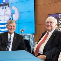 President Thomas J. Haas and President Emeritus Arend Lubbers with a guest at the Arend and Nancy Lubbers Student Services Center Dedication